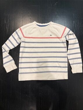 Vineyard Vines Striped Crewneck Sweatshirt - white w/ Blue & Red Stripes Size M